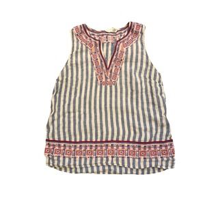 Artisan NY‎ Top Women's Size S Striped Linen Embroidered V Neck Sleeveless